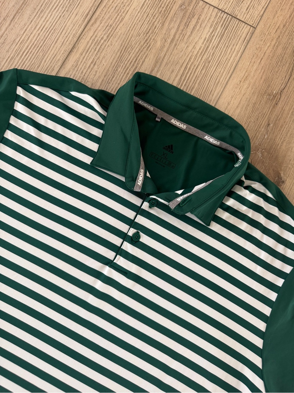 adidas Green & White Striped Performance Polo